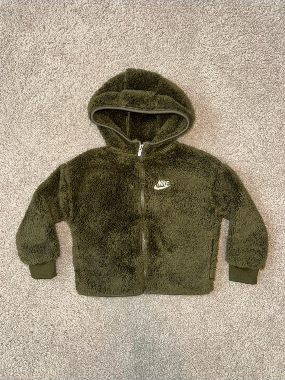 Nike Kids Olive Green Sherpa Zip Hoodie
